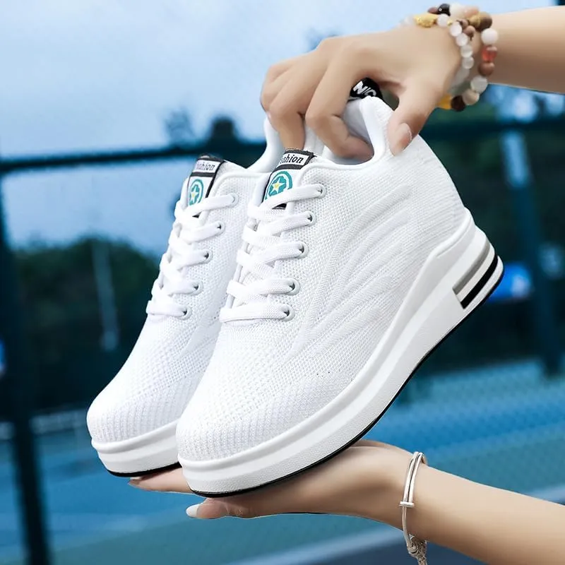 Hidden Wedge Sneakers High Heeld Leisure 9cm Elevator Shoes Mesh Surface Breathable Invisible Height Increasing Women Shoes Casual Sports Woman Lady Shoe Sneakers Footwear