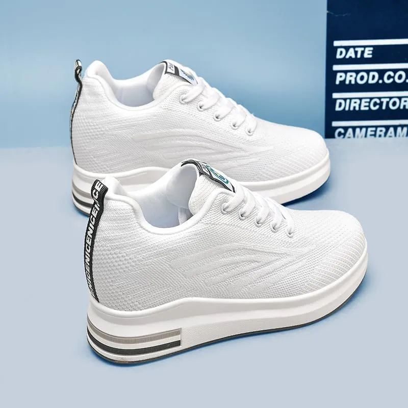 Hidden Wedge Sneakers High Heeld Leisure 9cm Elevator Shoes Mesh Surface Breathable Invisible Height Increasing Women Shoes Casual Sports Woman Lady Shoe Sneakers Footwear