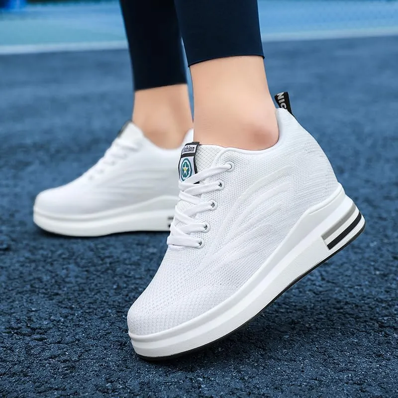 Hidden Wedge Sneakers High Heeld Leisure 9cm Elevator Shoes Mesh Surface Breathable Invisible Height Increasing Women Shoes Casual Sports Woman Lady Shoe Sneakers Footwear