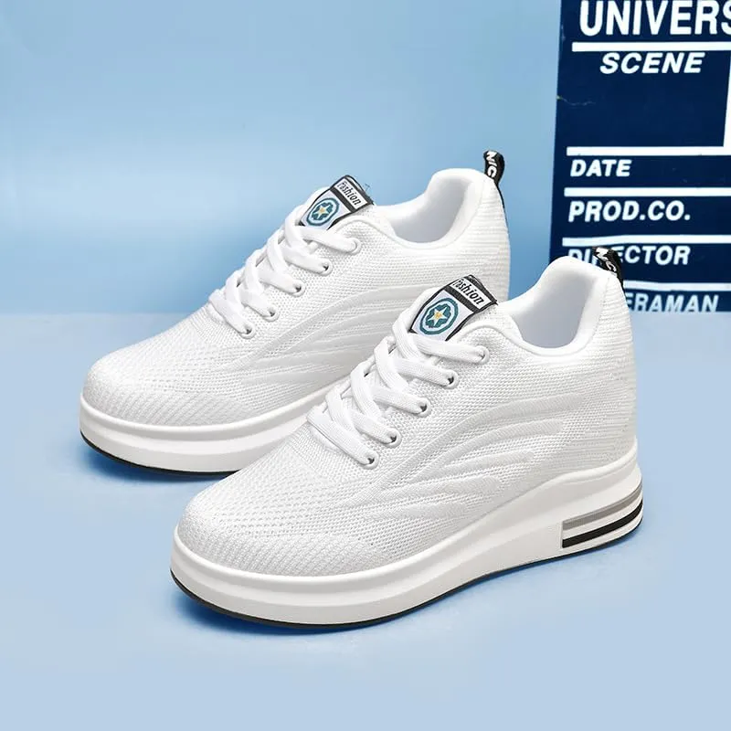 Hidden Wedge Sneakers High Heeld Leisure 9cm Elevator Shoes Mesh Surface Breathable Invisible Height Increasing Women Shoes Casual Sports Woman Lady Shoe Sneakers Footwear