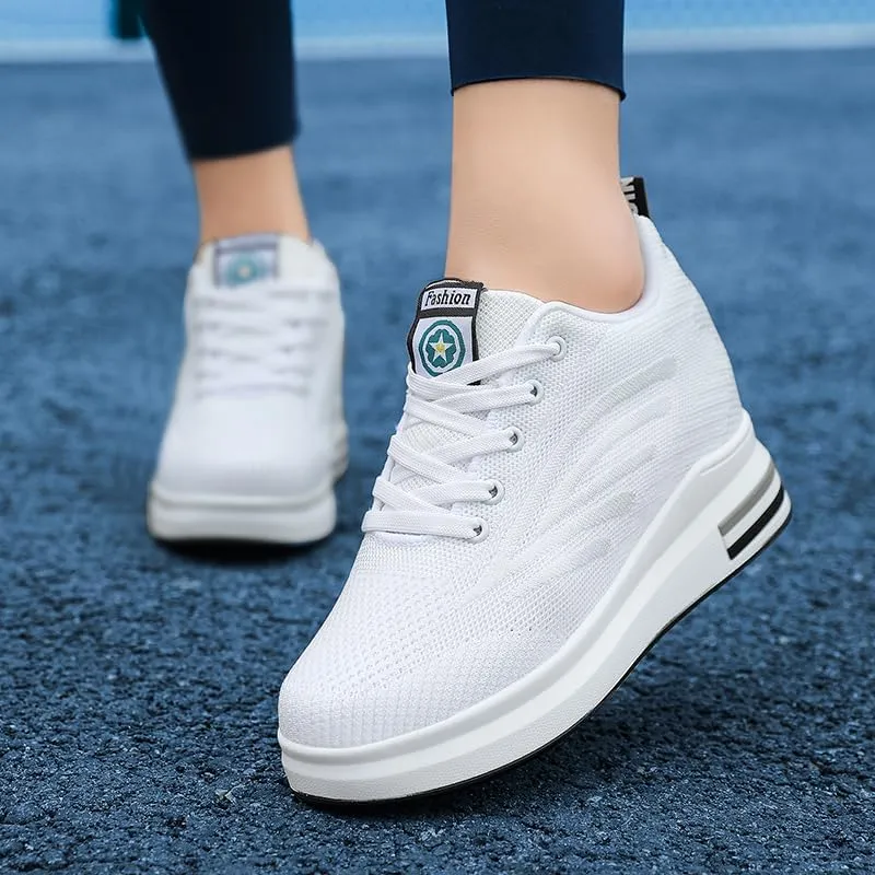 Hidden Wedge Sneakers High Heeld Leisure 9cm Elevator Shoes Mesh Surface Breathable Invisible Height Increasing Women Shoes Casual Sports Woman Lady Shoe Sneakers Footwear