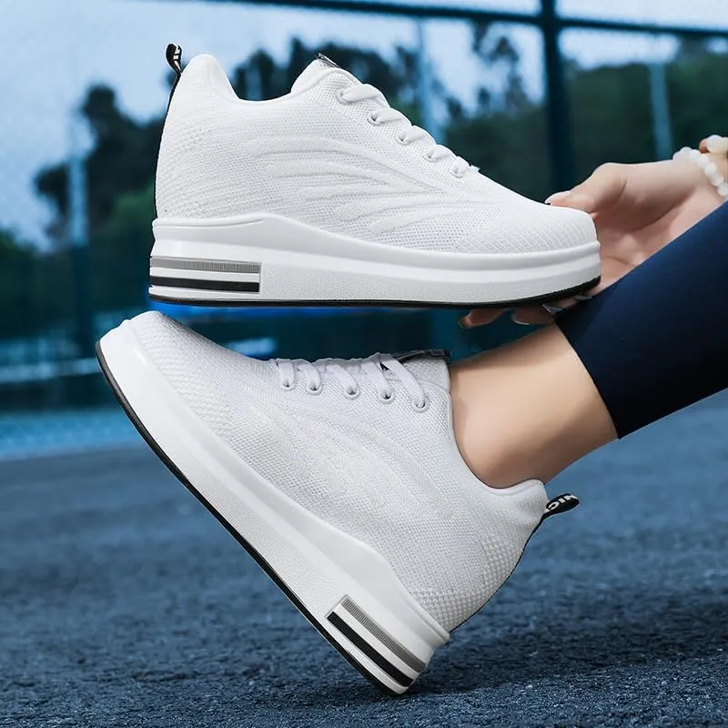 Hidden Wedge Sneakers High Heeld Leisure 9cm Elevator Shoes Mesh Surface Breathable Invisible Height Increasing Women Shoes Casual Sports Woman Lady Shoe Sneakers Footwear