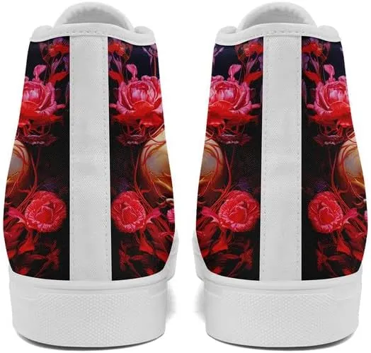 High-top Skull Canvas Sneaker for Men Women Lace up Fashion Unisex Flame Walking Casual Flat Shoes Black White Shoes