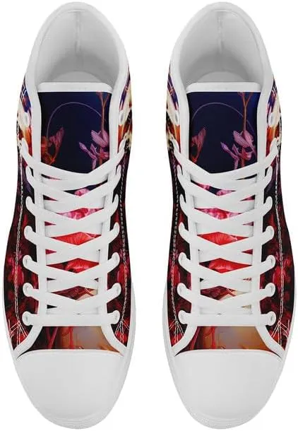High-top Skull Canvas Sneaker for Men Women Lace up Fashion Unisex Flame Walking Casual Flat Shoes Black White Shoes