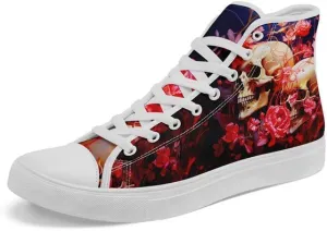 High-top Skull Canvas Sneaker for Men Women Lace up Fashion Unisex Flame Walking Casual Flat Shoes Black White Shoes