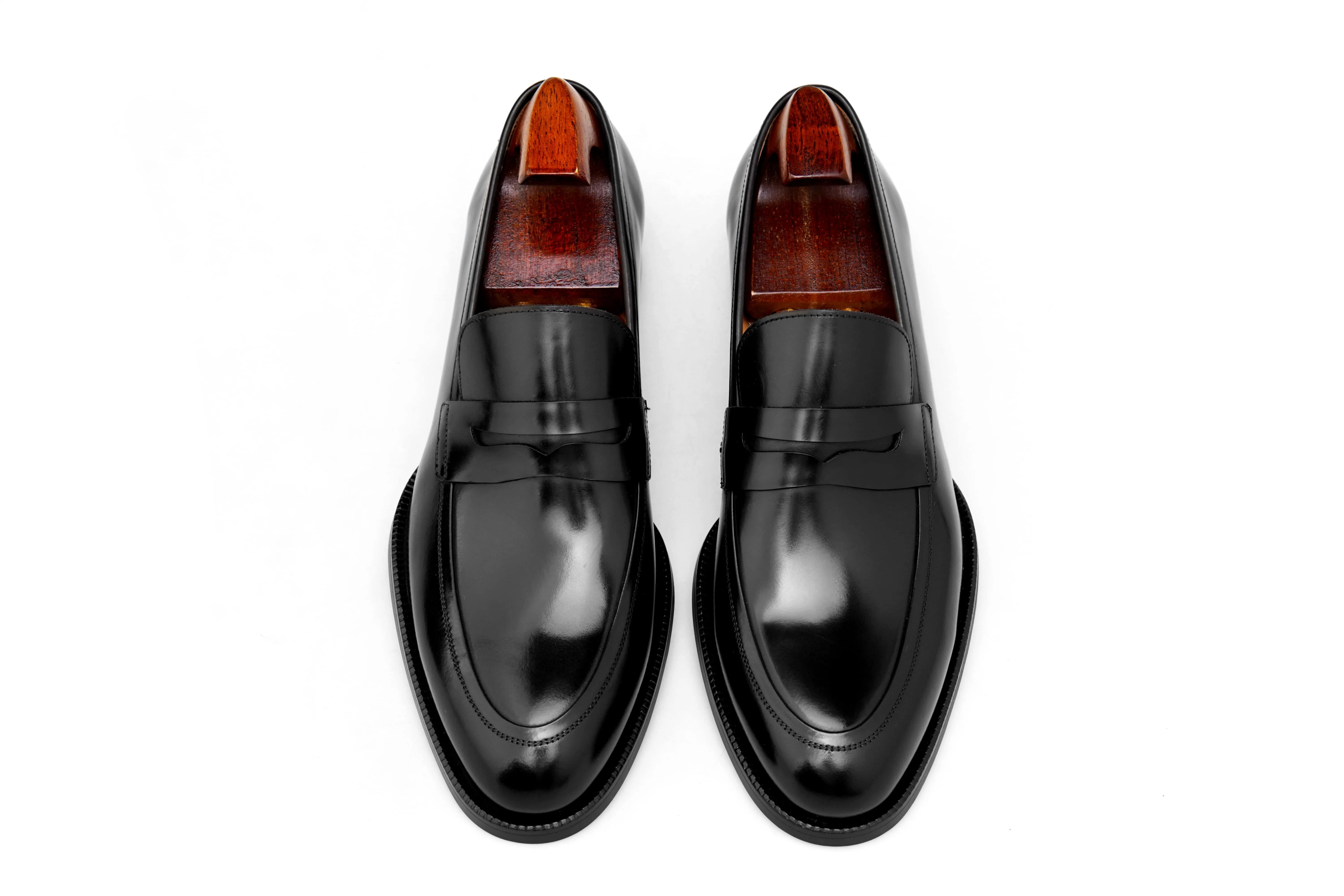 HolloShoe Hand-Burnished Black Penny Loafers