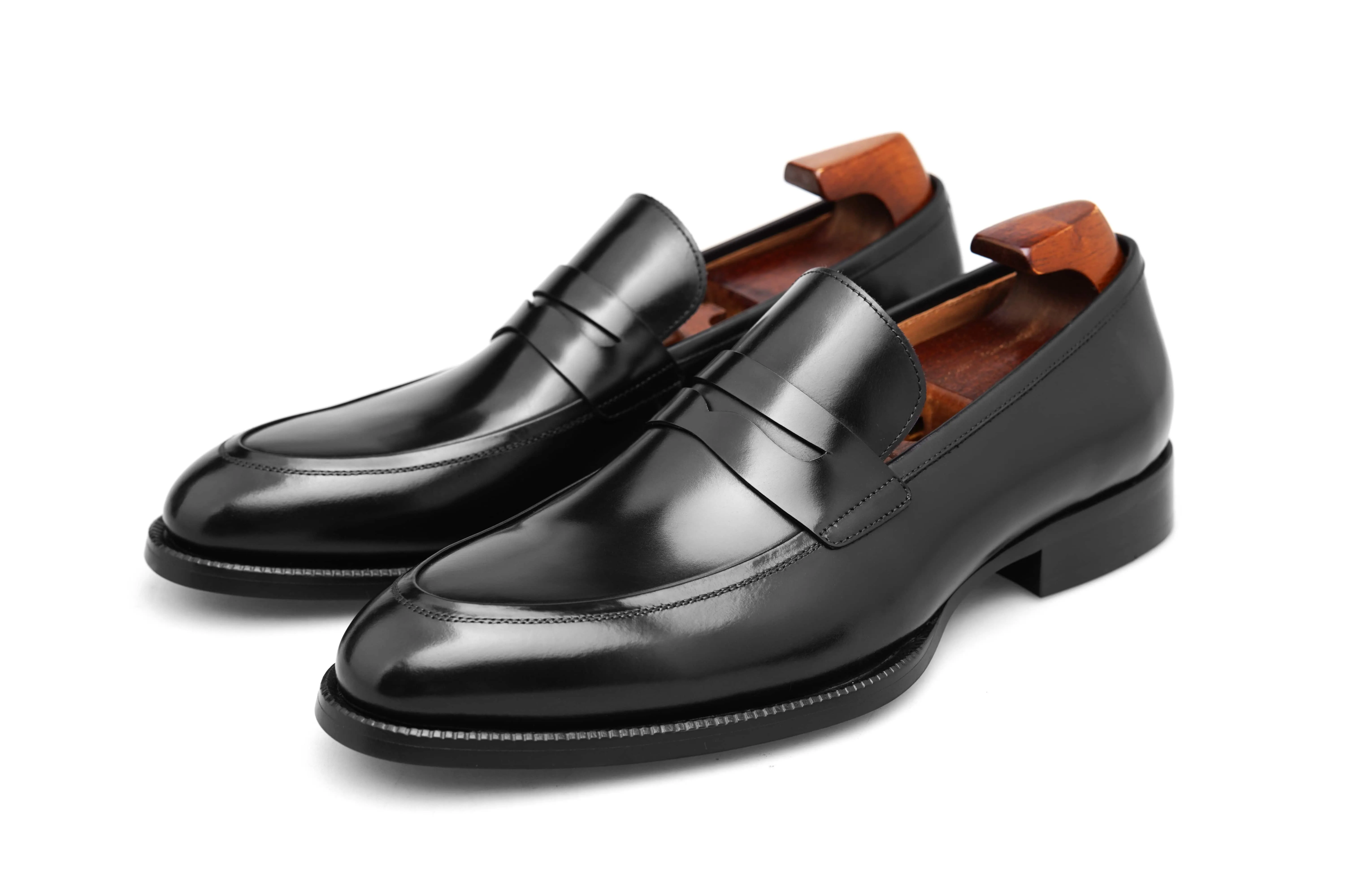 HolloShoe Hand-Burnished Black Penny Loafers