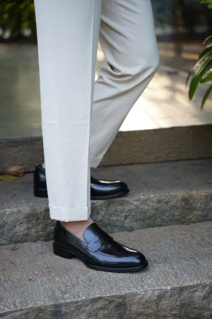 HolloShoe Hand-Burnished Black Penny Loafers