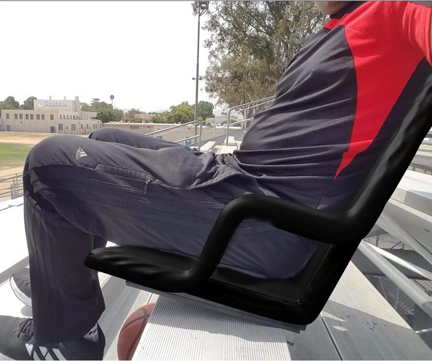 Home-Complete Stadium Seat Chair 2 Pack- Wide Bleacher Cushions with Padded Back Support 6 Reclining Positions, Black