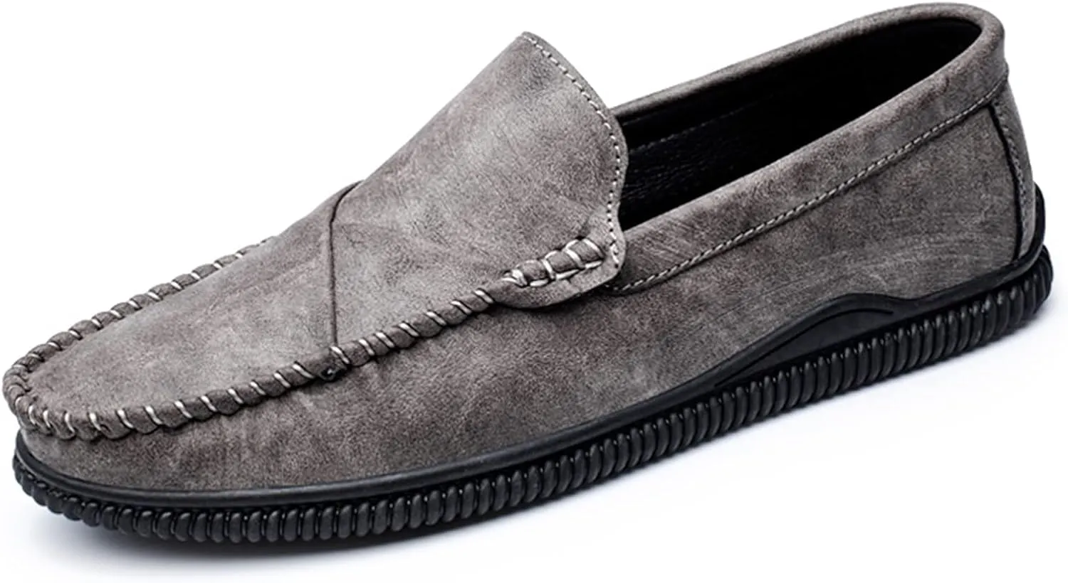 HOOENG Loafer Shoes Driving Moccasins for Men Vegan Leather Stitching Details Round Toe Anti-Slip Lightweight Flat Heel Resistant Walking Slip on