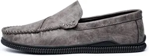 HOOENG Loafer Shoes Driving Moccasins for Men Vegan Leather Stitching Details Round Toe Anti-Slip Lightweight Flat Heel Resistant Walking Slip on