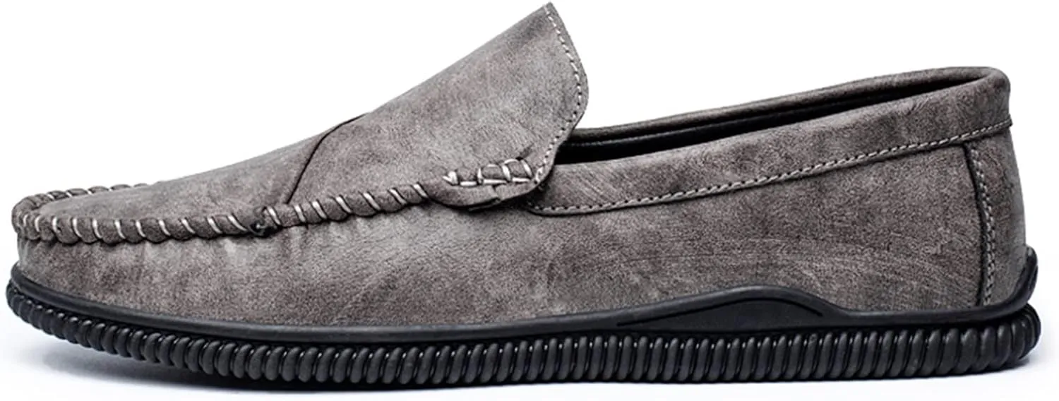 HOOENG Loafer Shoes Driving Moccasins for Men Vegan Leather Stitching Details Round Toe Anti-Slip Lightweight Flat Heel Resistant Walking Slip on