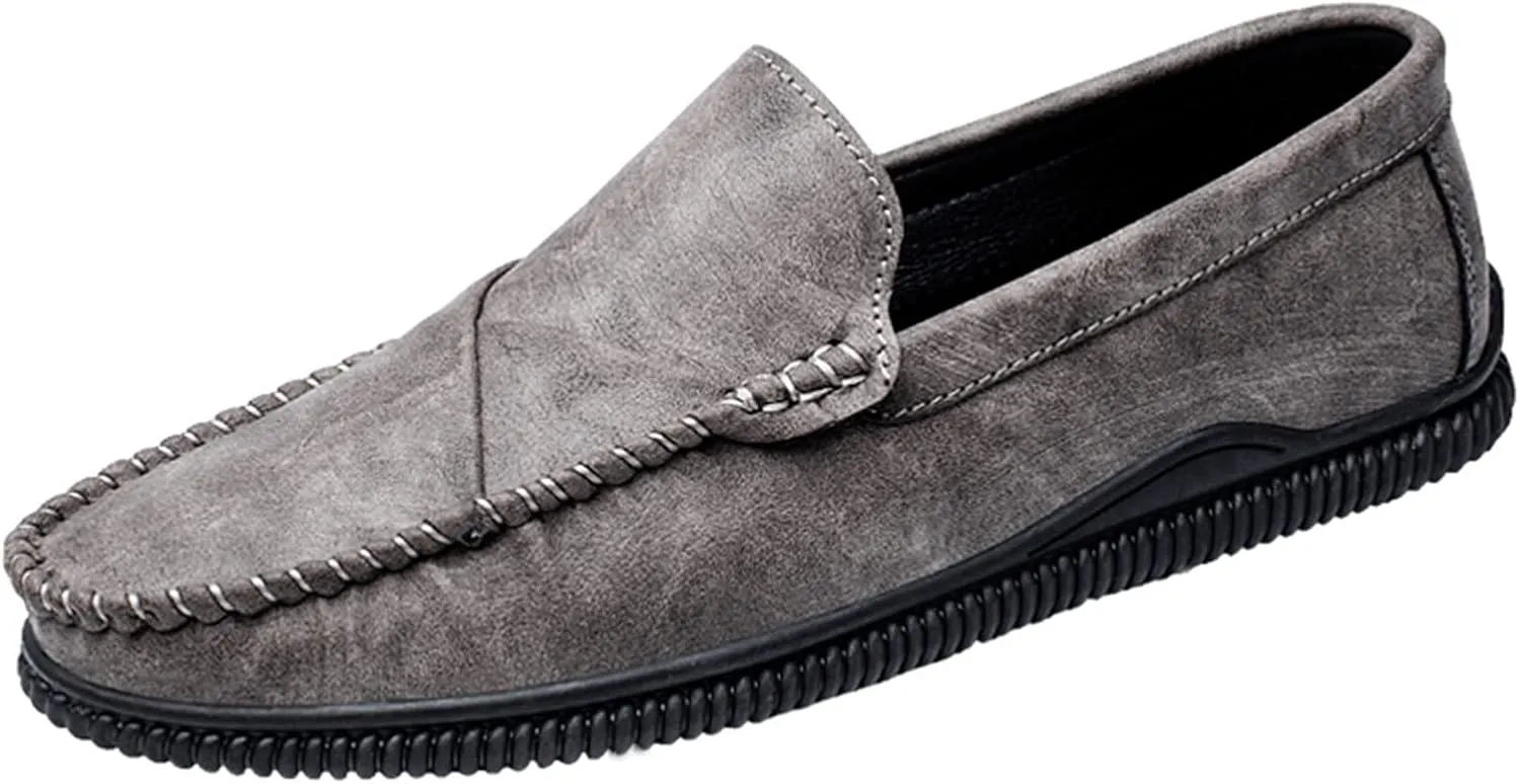 HOOENG Loafer Shoes Driving Moccasins for Men Vegan Leather Stitching Details Round Toe Anti-Slip Lightweight Flat Heel Resistant Walking Slip on