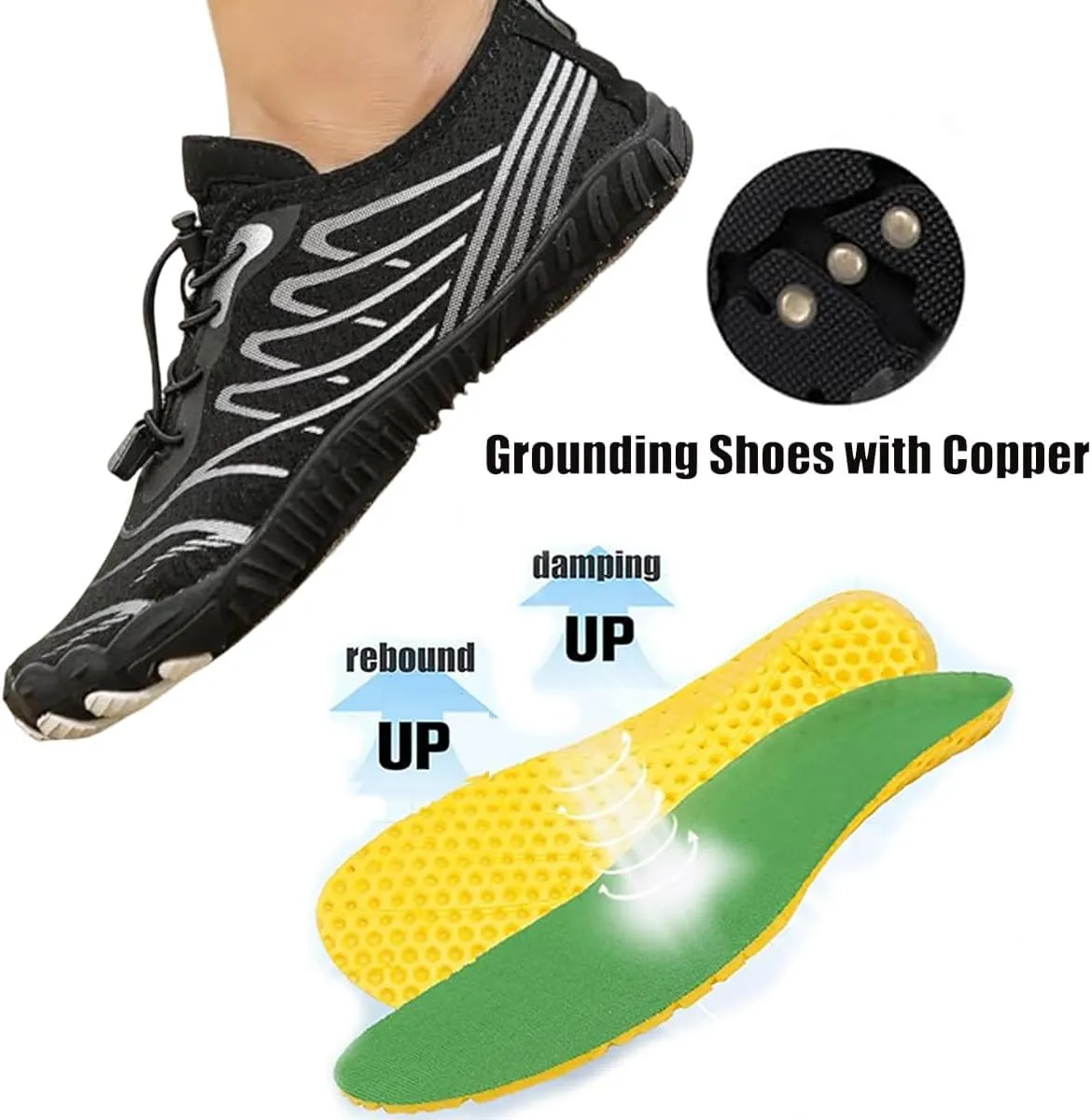 Hrtesus Grounding Shoes with Copper for Men Women, Grounded Barefoot Footwear Earthing Shoes Wide Toe Highly Elastic Non-Slip Sneakers