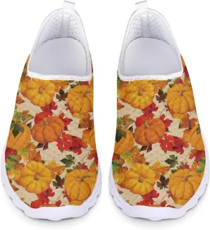 HUIACONG Thanksgiving Women Slip On Loafers Fall Maple Pumpkin Tennis Shoe Size 8.5 Walking Running Sneakers Tie Dye Workout Yoga Hiking Sneaker for Ladies Teen Girls Training Shoes