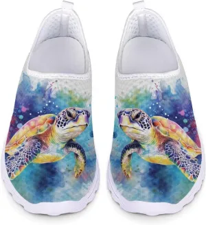 HUIACONG Turtle Women Slip On Loafers Paint Splash Brushes Tennis Shoe Size 12.5 Walking Running Sneakers Tie Dye Workout Yoga Hiking Sneaker for Ladies Teen Girls Training Shoes