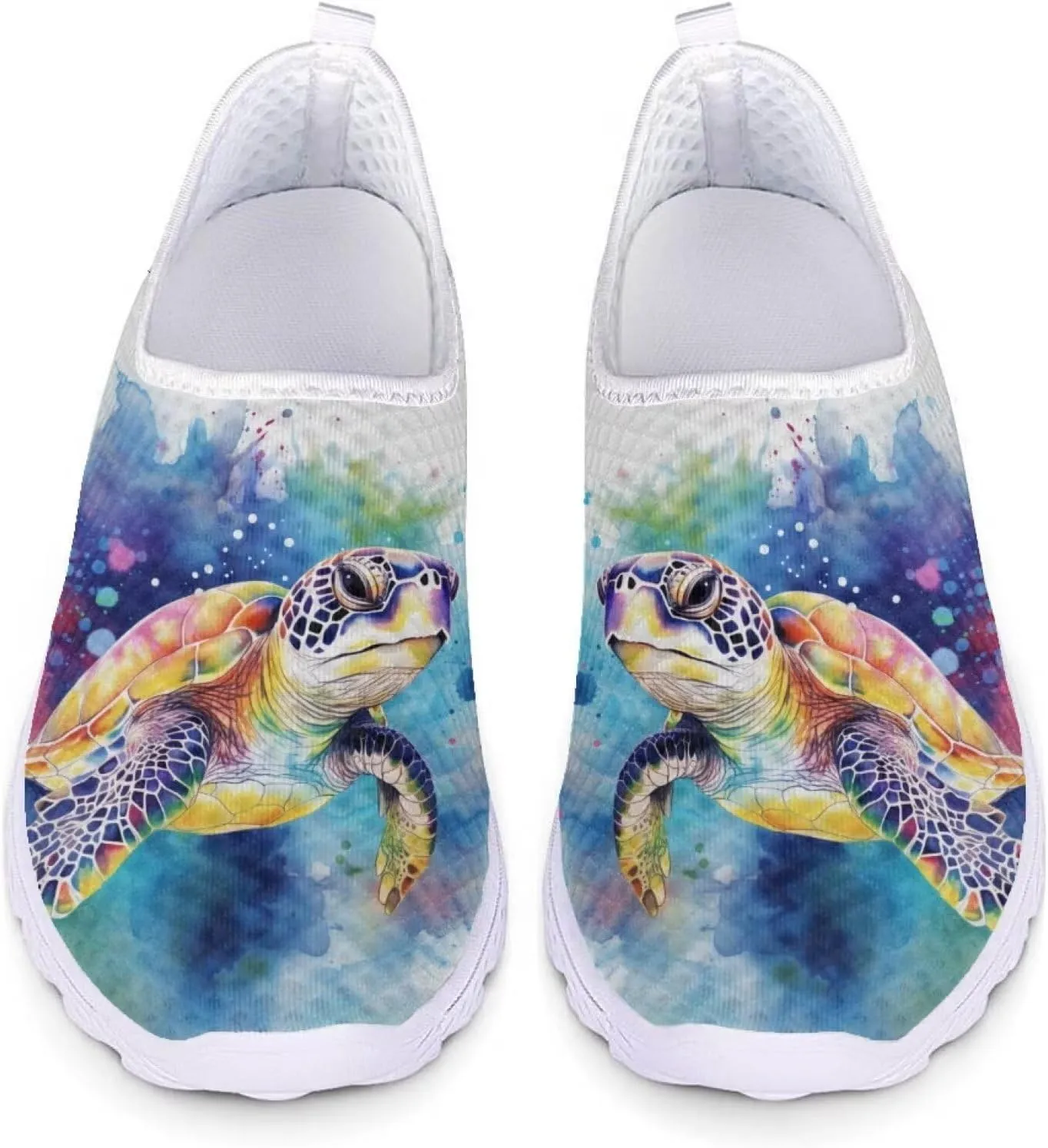 HUIACONG Turtle Women Slip On Loafers Paint Splash Brushes Tennis Shoe Size 12.5 Walking Running Sneakers Tie Dye Workout Yoga Hiking Sneaker for Ladies Teen Girls Training Shoes