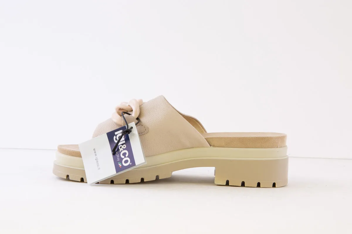IGI & CO - 3675022 LOW HEEL CHUNKY MULE - BEIGE LEATHER