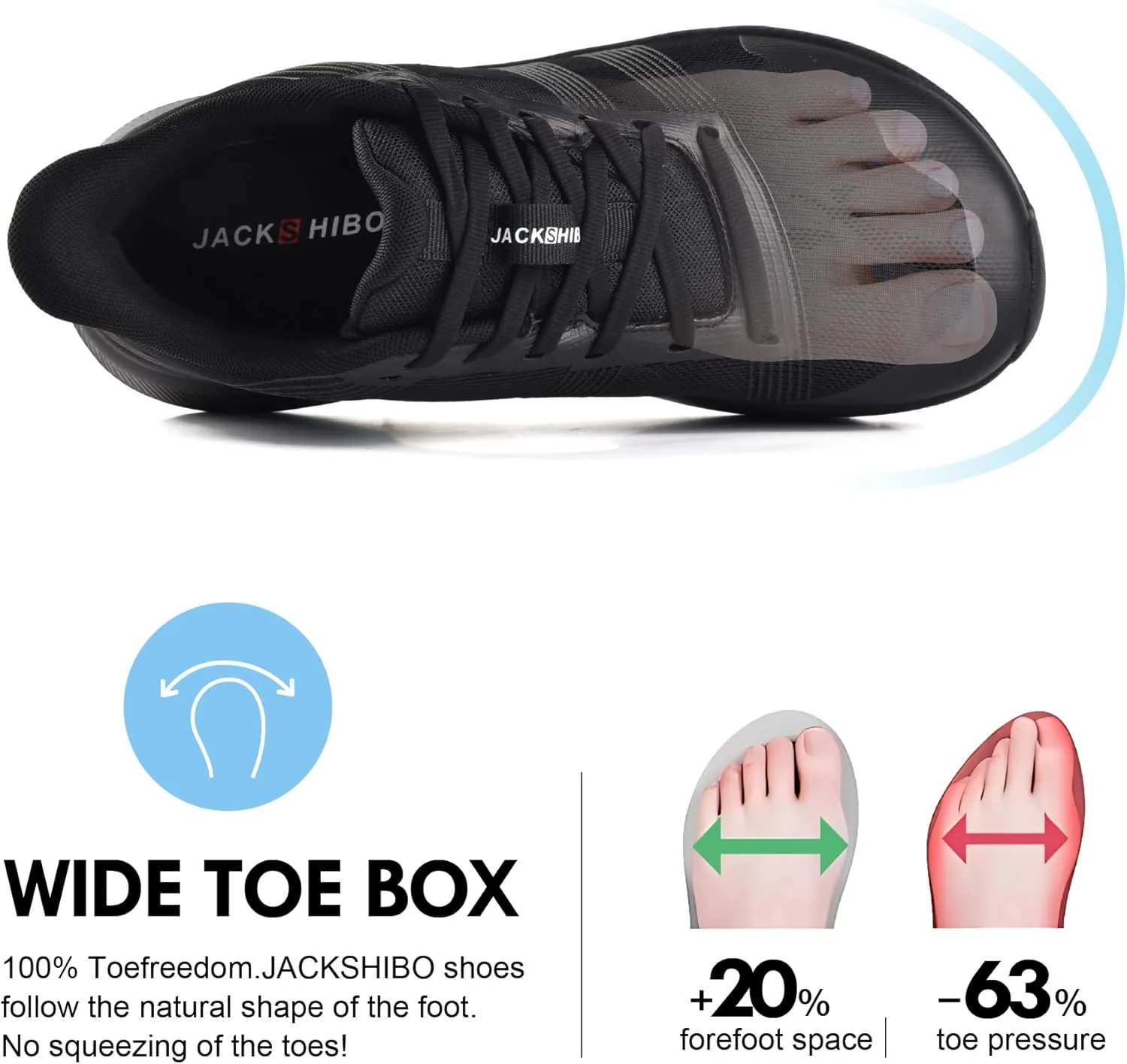 JACKSHIBO Mens Wide Toe Box Slip in Hands Free Shoes,Slip on Arch Support Wide Sneakers,Thick Cushioning Stability Running Orthopedic Zero Drop SoleWalking Sneakers