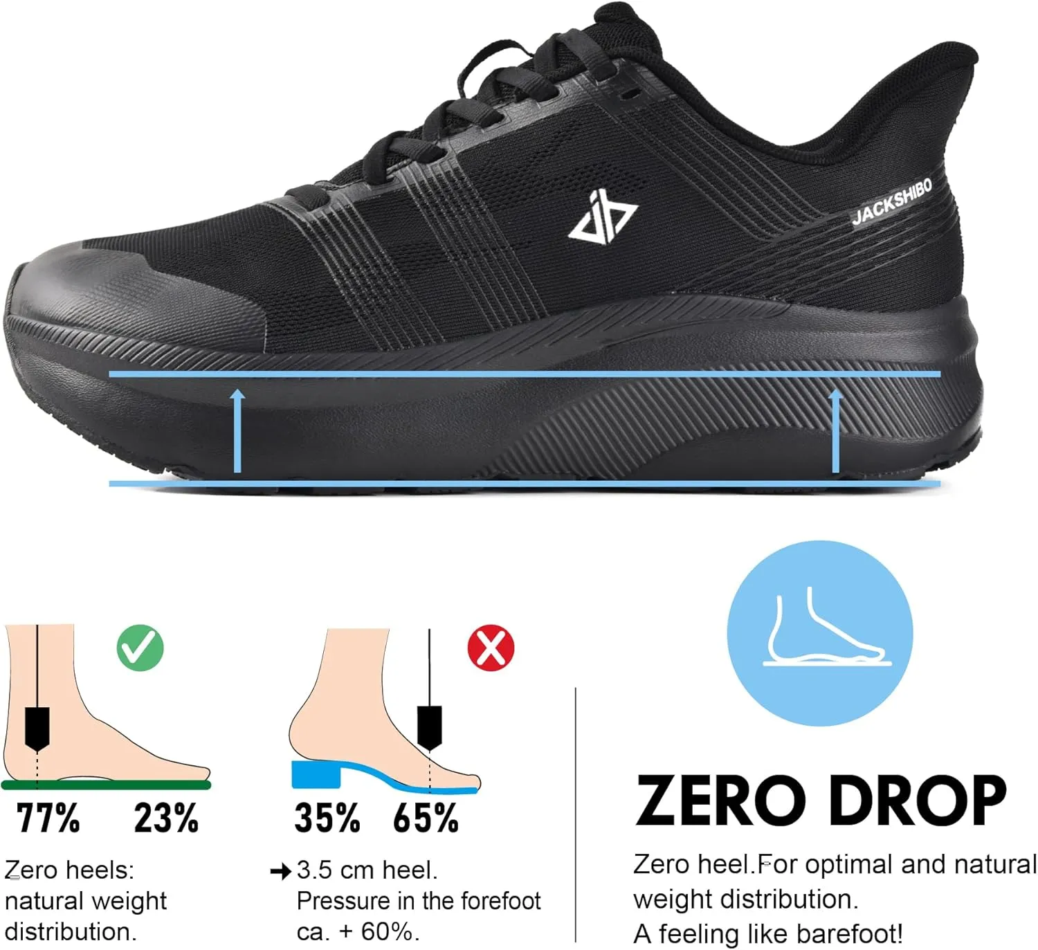 JACKSHIBO Mens Wide Toe Box Slip in Hands Free Shoes,Slip on Arch Support Wide Sneakers,Thick Cushioning Stability Running Orthopedic Zero Drop SoleWalking Sneakers
