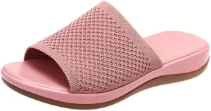 JITUUE Women's Mesh Synthetic Leather Open Toe Platform Slippers Cushioned Sole Flat Sandals