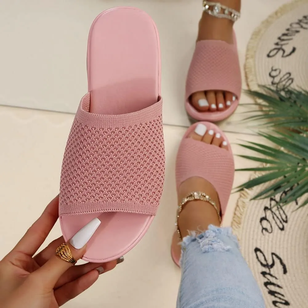 JITUUE Women's Mesh Synthetic Leather Open Toe Platform Slippers Cushioned Sole Flat Sandals
