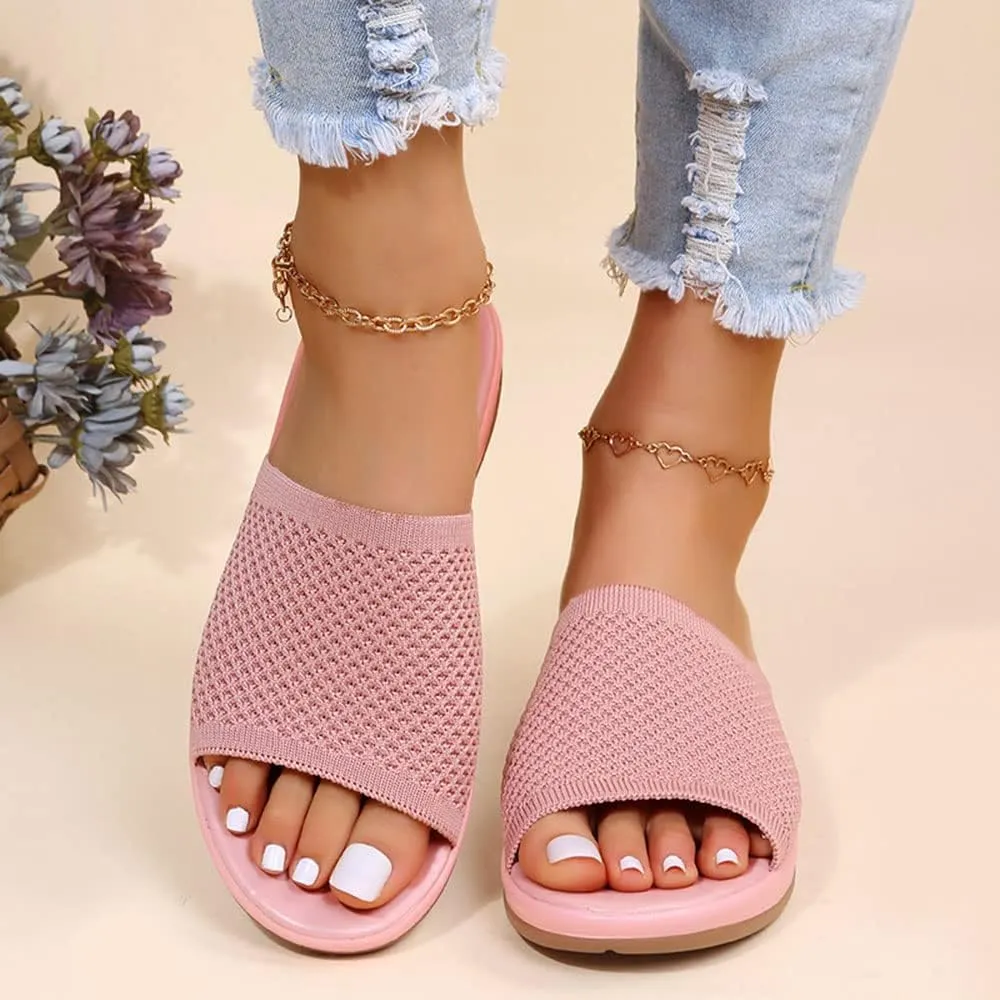 JITUUE Women's Mesh Synthetic Leather Open Toe Platform Slippers Cushioned Sole Flat Sandals