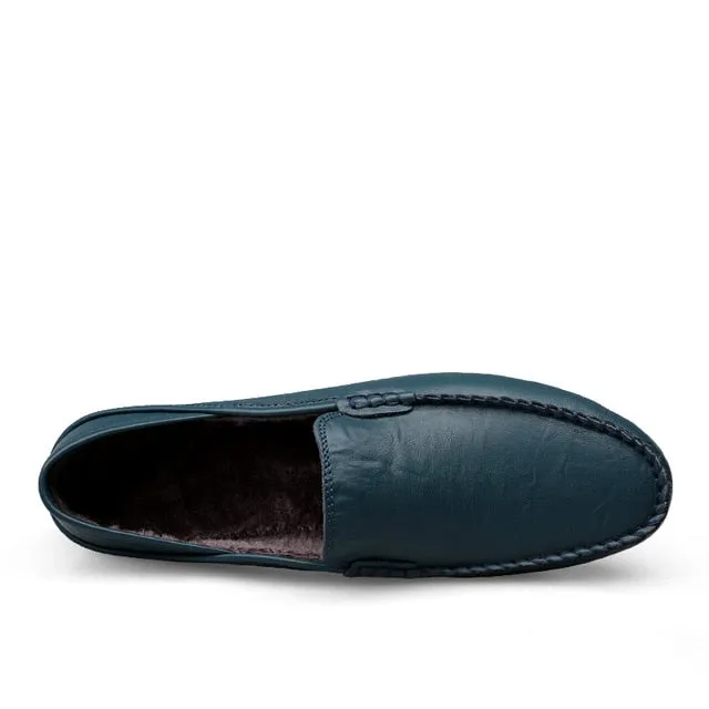 JKPUDUN Italian Mens Shoes Casual Luxury Brand Winter Warm Men Loafers Genuine Leather Moccasins Breathable Slip on Boat Shoes