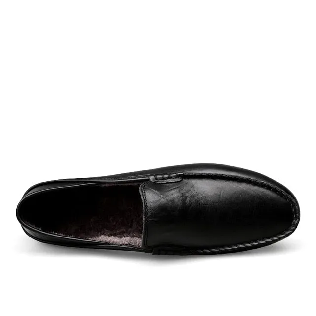 JKPUDUN Italian Mens Shoes Casual Luxury Brand Winter Warm Men Loafers Genuine Leather Moccasins Breathable Slip on Boat Shoes
