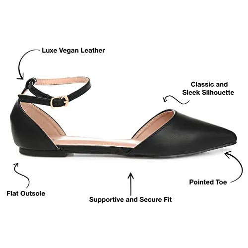 Journee Collection Womens Reba Ballet Flat with Dainty Ankle Strap and Pointed Toe, Black, 9