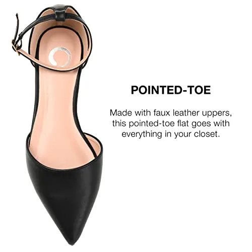 Journee Collection Womens Reba Ballet Flat with Dainty Ankle Strap and Pointed Toe, Black, 9