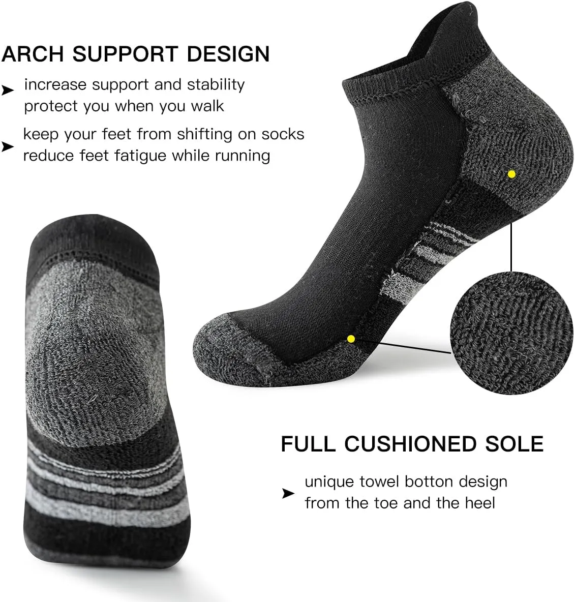 JOYNÉE 10 Pairs Mens athletic ankle socks running low cut socks for men with Tab