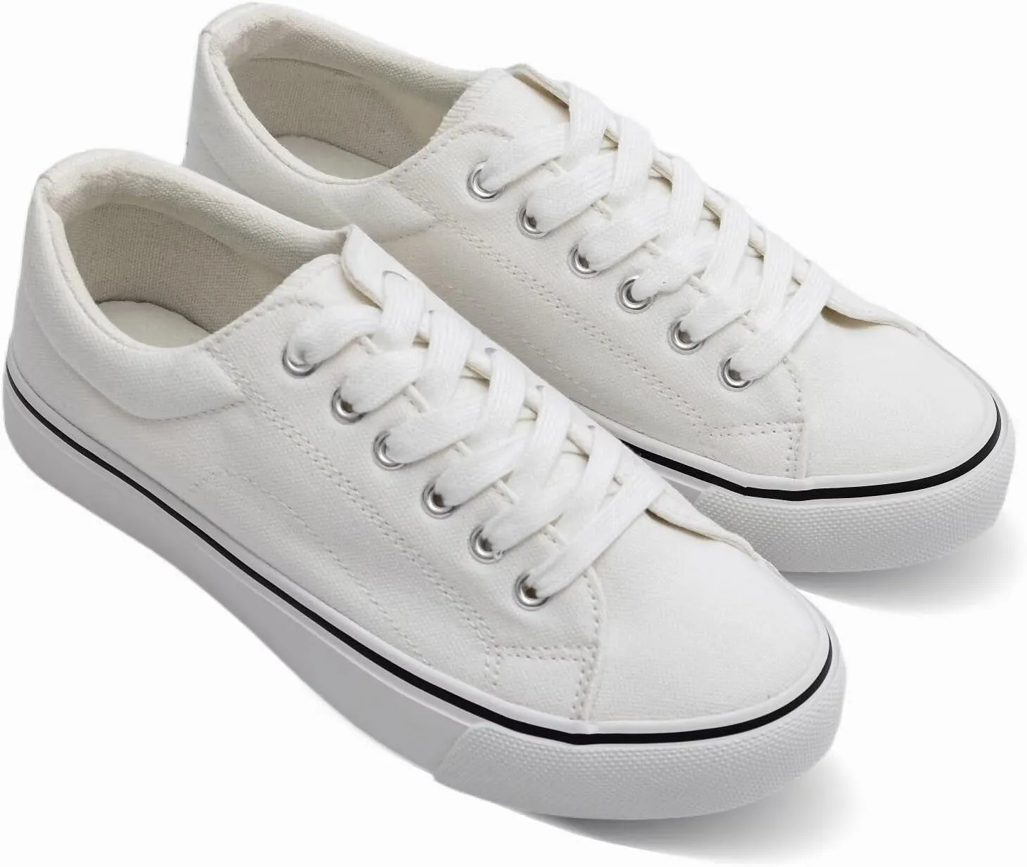 Judis Women's Lace Up Low Top Canvas Shoes Fashion Casual Sneakers White