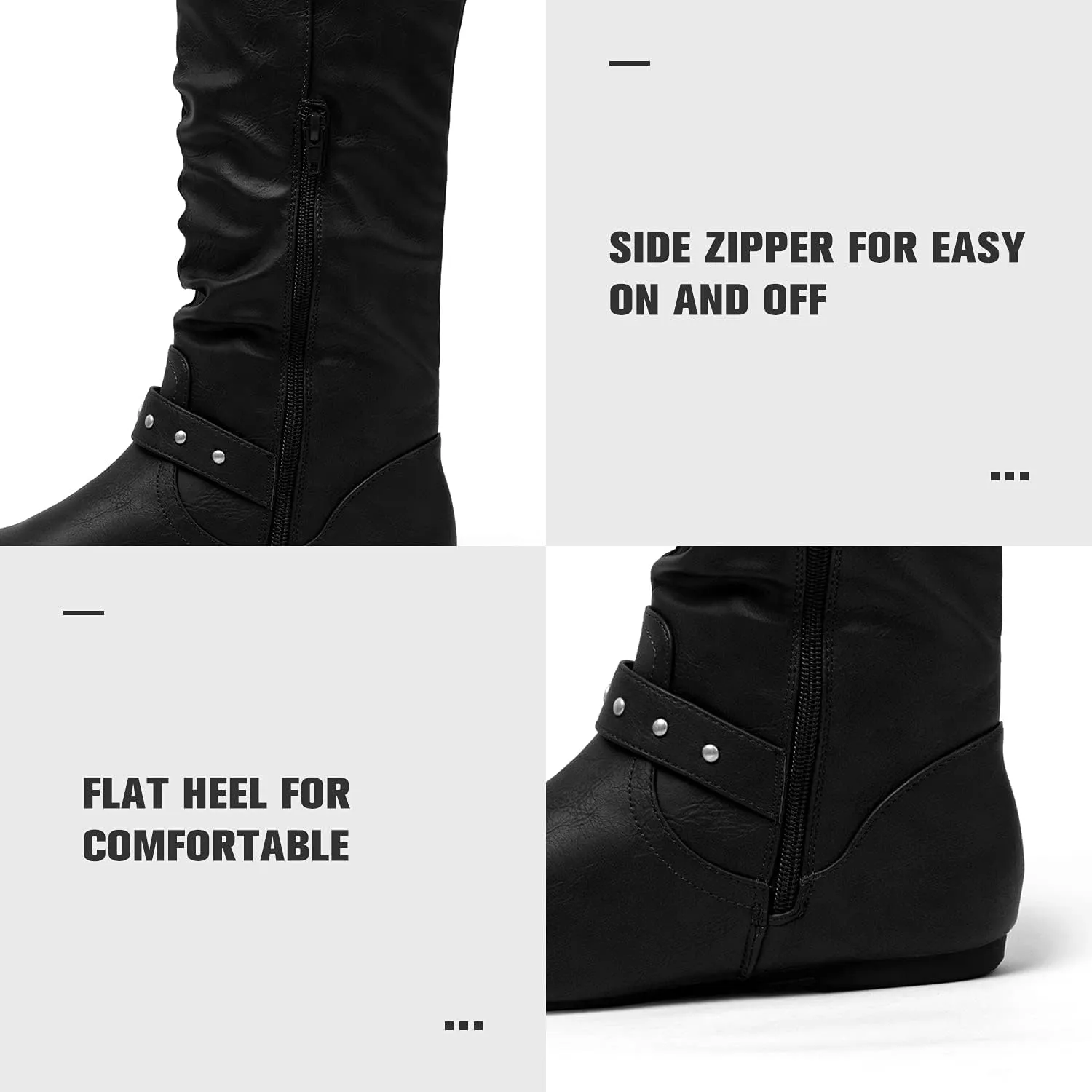 katliu Women's Slouchy Mid Calf Boots Zip up Flat Boots