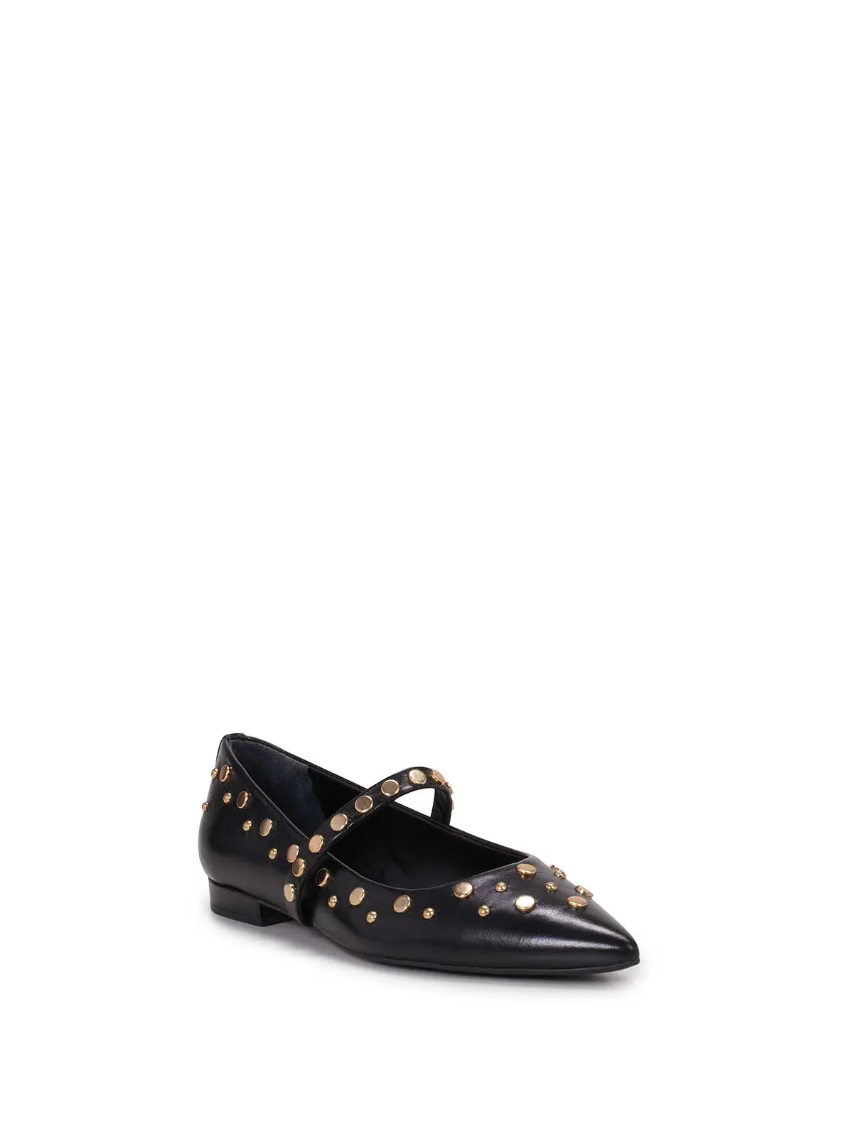 Kiann Pointed Toe Studded Flat in Black