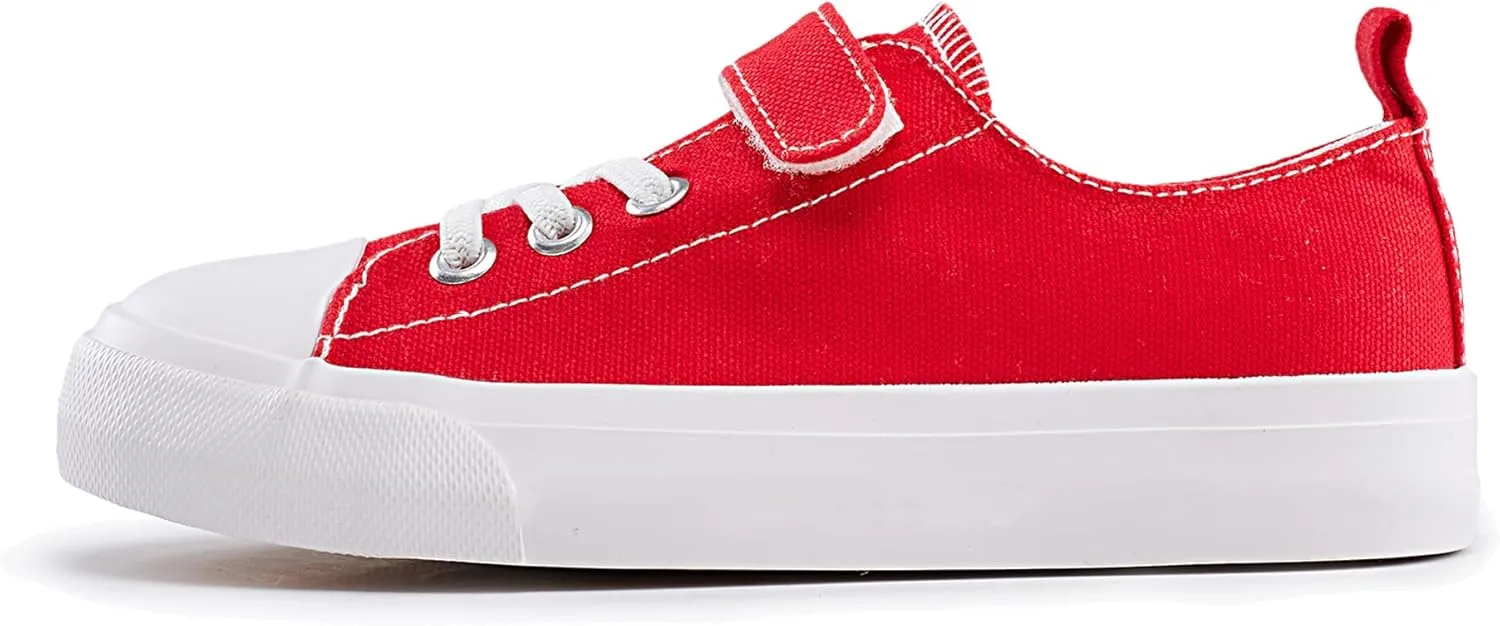 Kids Canvas Sneakers for Boys Girls Lace-up Canvas Shoes Low Top Toddler Walking Shoes Casual Lightweight Adjustable Strap Big Kid Running Sneakers