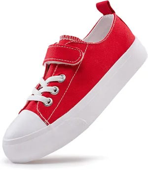 Kids Canvas Sneakers for Boys Girls Lace-up Canvas Shoes Low Top Toddler Walking Shoes Casual Lightweight Adjustable Strap Big Kid Running Sneakers