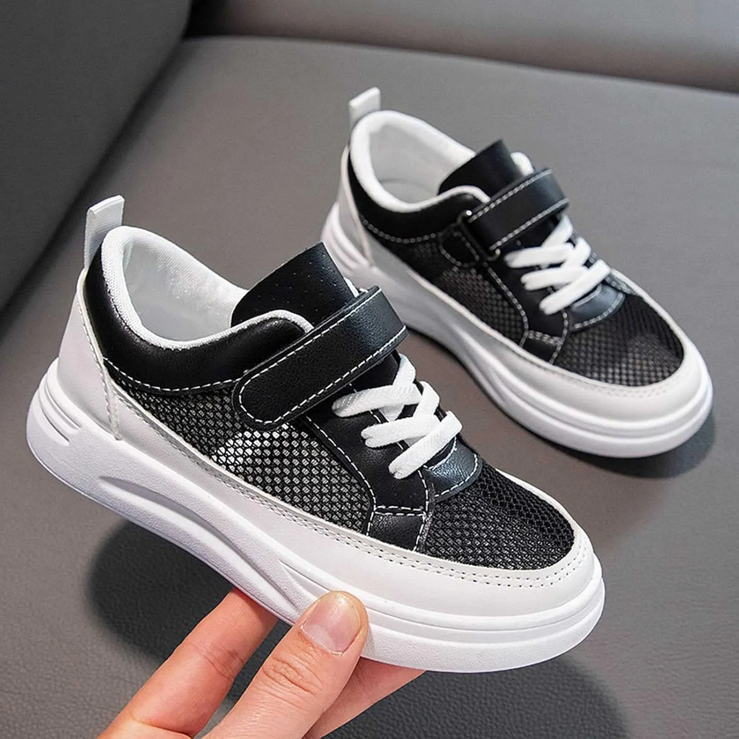 Kids Mesh Breathable Sneakers Hook Loop Lace Ankle Running Casual Non Slip Sport Shoes Youth Childrens Lightweight