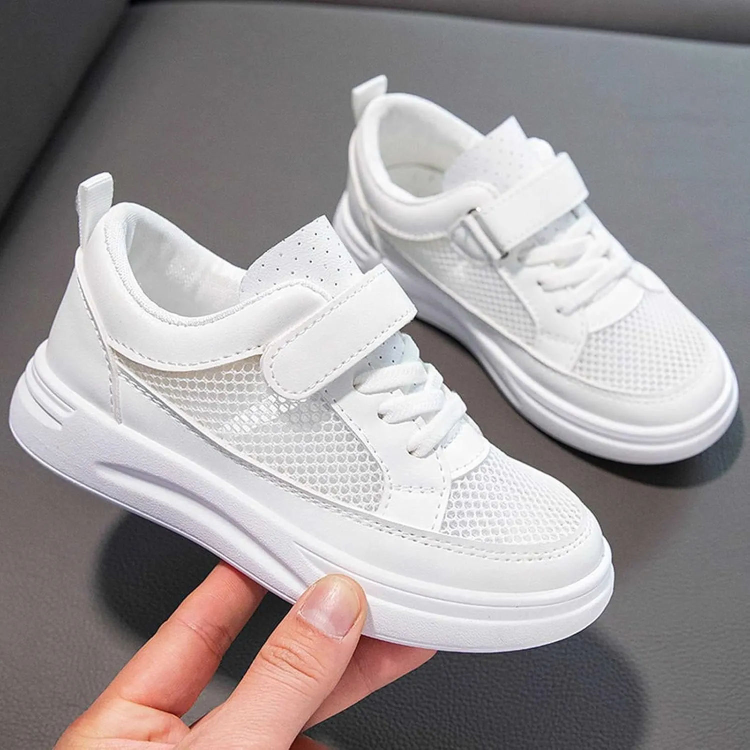 Kids Mesh Breathable Sneakers Hook Loop Lace Ankle Running Casual Non Slip Sport Shoes Youth Childrens Lightweight