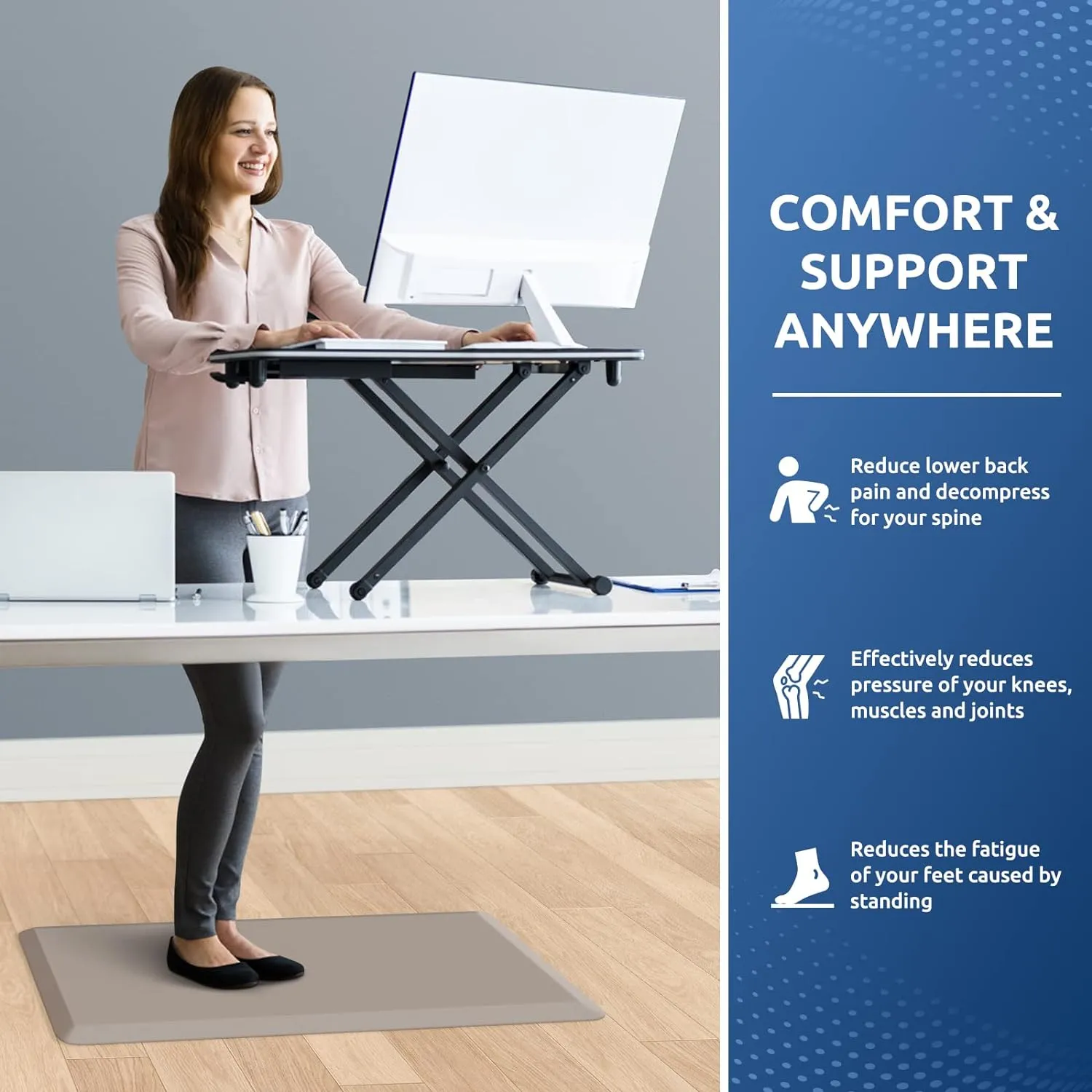 KitchenClouds Kitchen Mat Cushioned Anti Fatigue Rug 17.3"x28" Waterproof Non Slip Standing Desk Mat Comfort Floor Mats for Kitchen House Sink Office (Khaki)