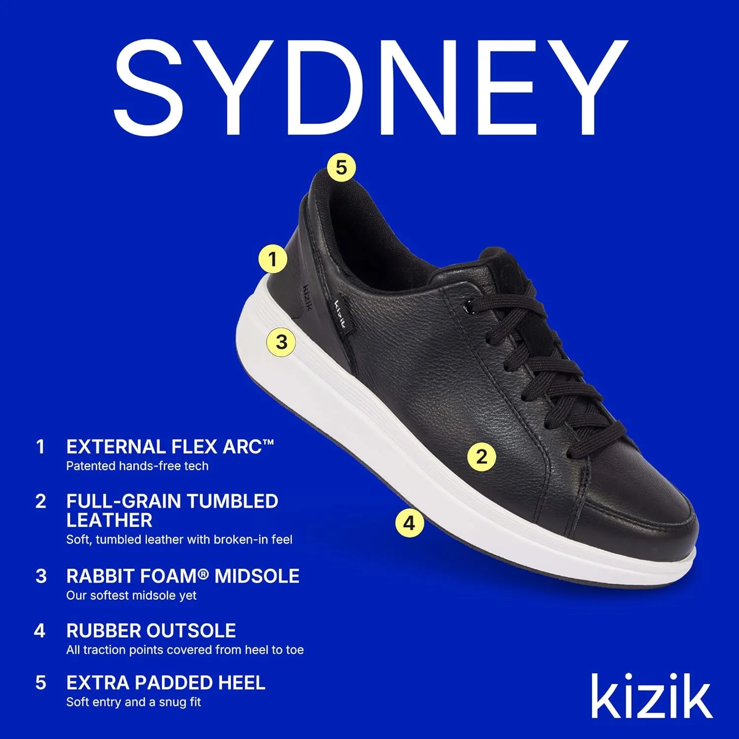 Kizik Womens Shoes: Sydney - Comfortable, Breathable, Casual Slip On Sneakers, Full Grain Tumbled Leather, Hands Free Convenience in a Timeless Style - Regular Width