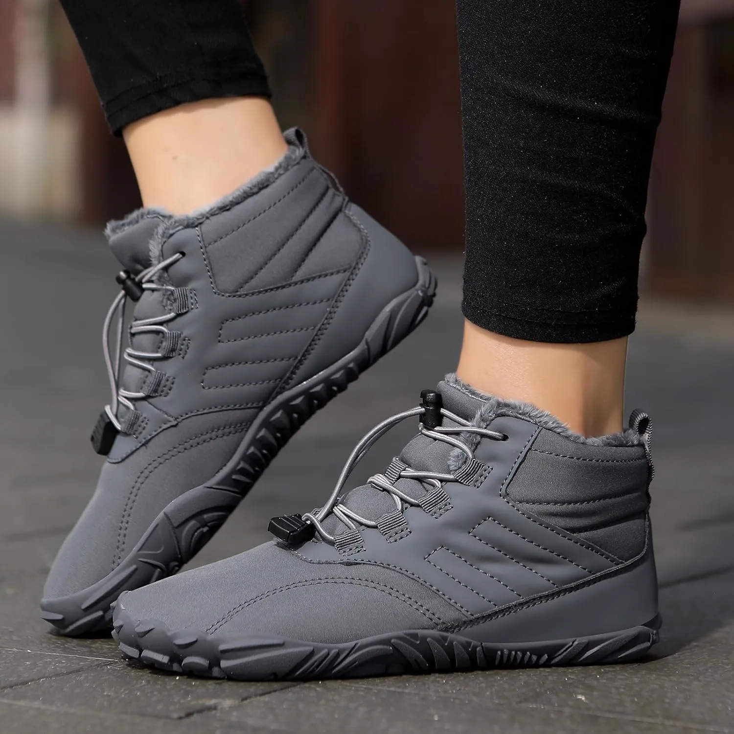 Kubbon Women's Winter Snow Boots,Soft Cozy Fur Lined Adjustable Slip-on Non Slip Booties Wide Toe Box Zero Drop Ankle Booties，Waterproof Outdoor Hiking Sneakers
