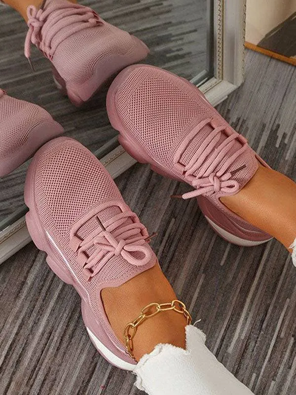 Lace-Up Knitted Mesh Breathable Sneakers