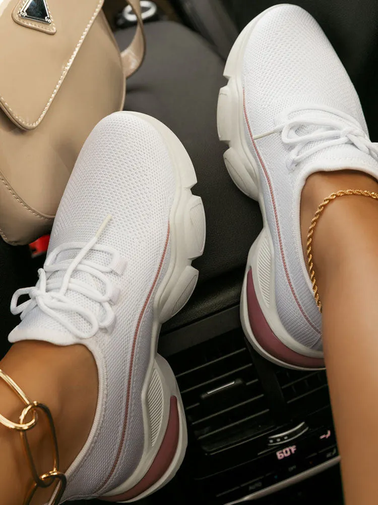 Lace-Up Knitted Mesh Breathable Sneakers