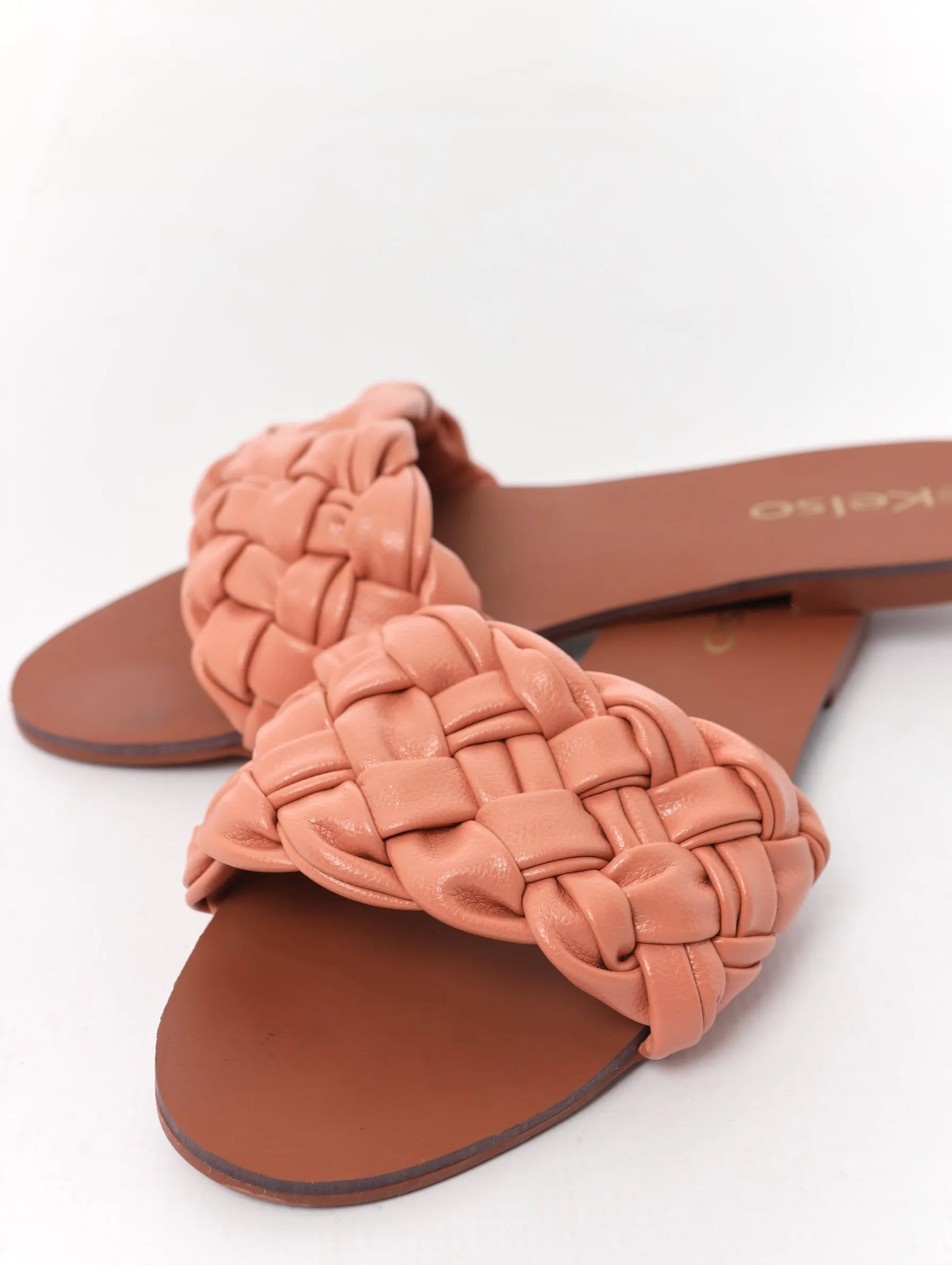 Ladies Heavy Plaited Slip-On Mule - Salmon