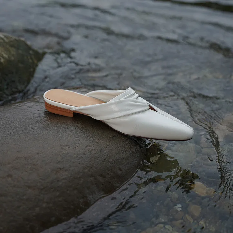 Ladies Pointed Toe Vegetable Tanned Cowhide Flat Mules