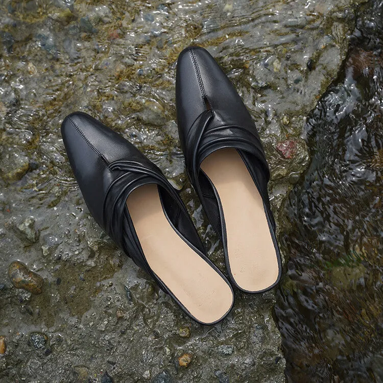 Ladies Pointed Toe Vegetable Tanned Cowhide Flat Mules