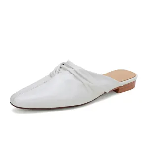 Ladies Pointed Toe Vegetable Tanned Cowhide Flat Mules