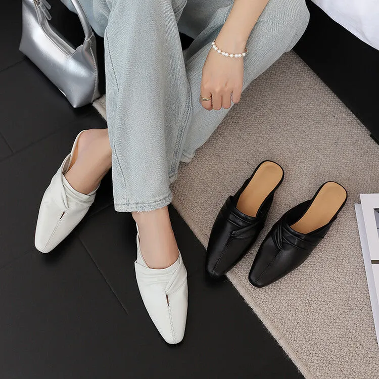 Ladies Pointed Toe Vegetable Tanned Cowhide Flat Mules