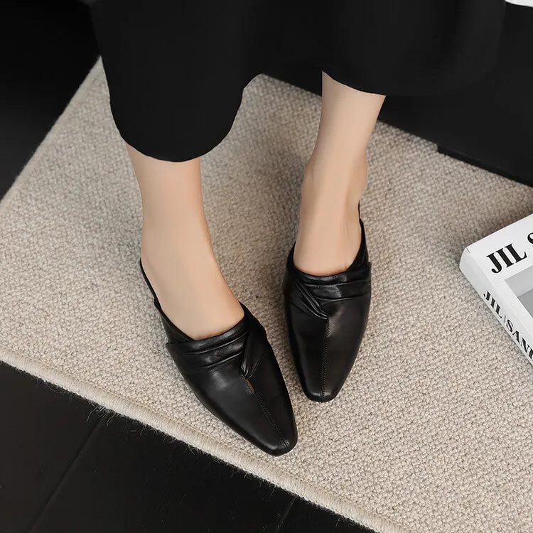 Ladies Pointed Toe Vegetable Tanned Cowhide Flat Mules